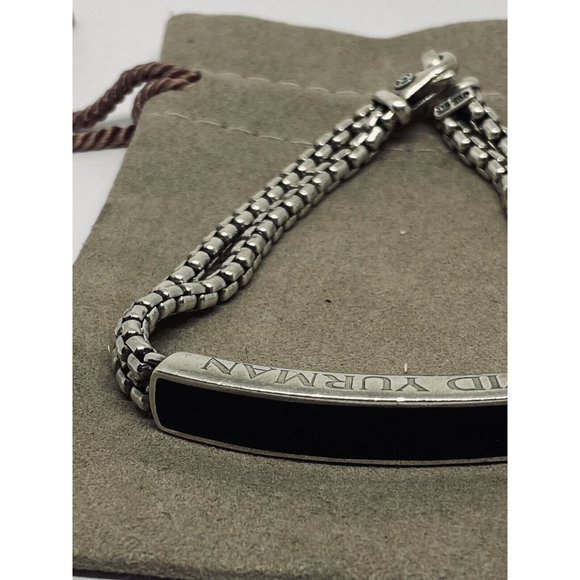 David Yurman Sterling Silver & Onyx ID Bracelet Double Box Chain Link 8.5” - Picture 2 of 9